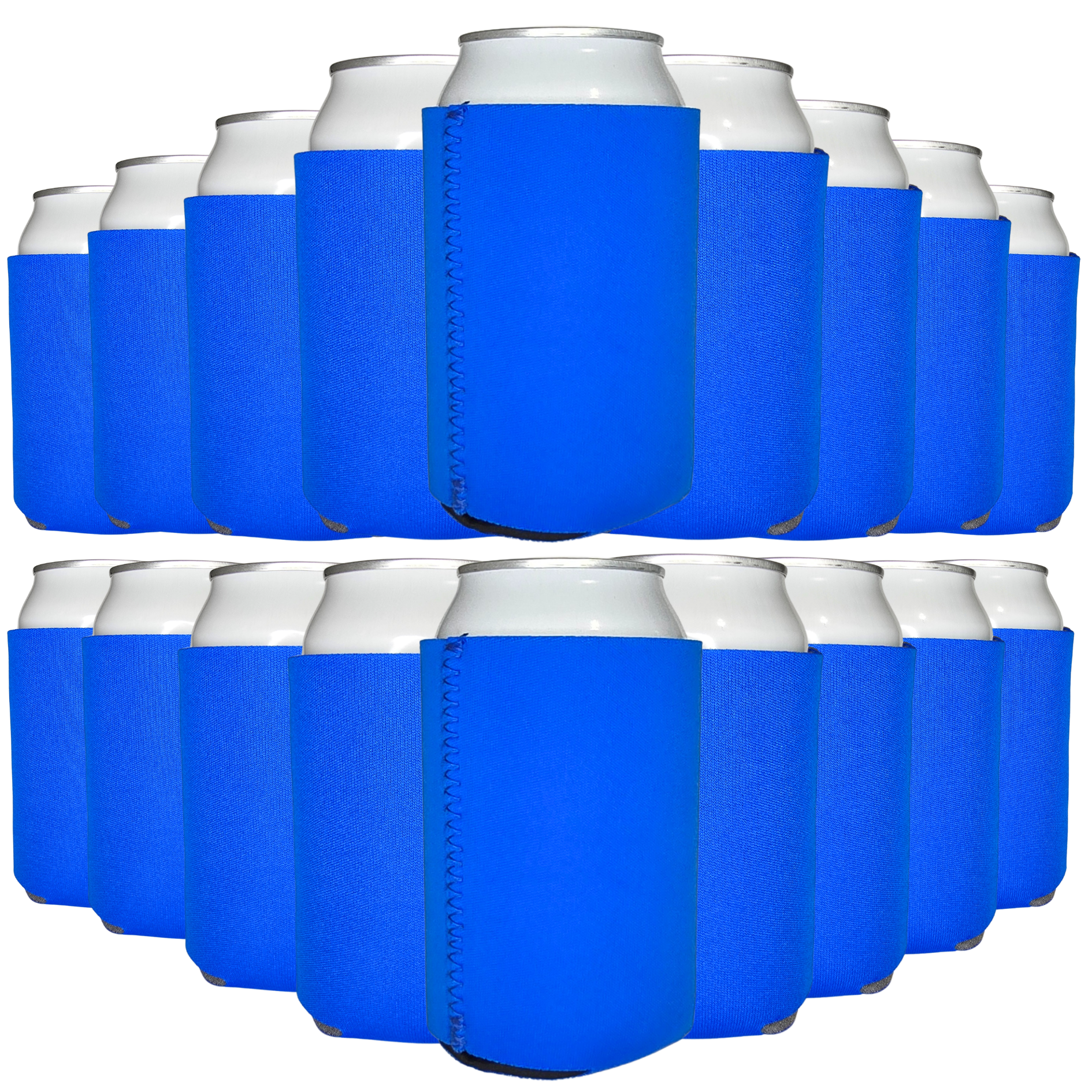 Blue neoprene can coolers with stitched sleeve, set of standard-size holders