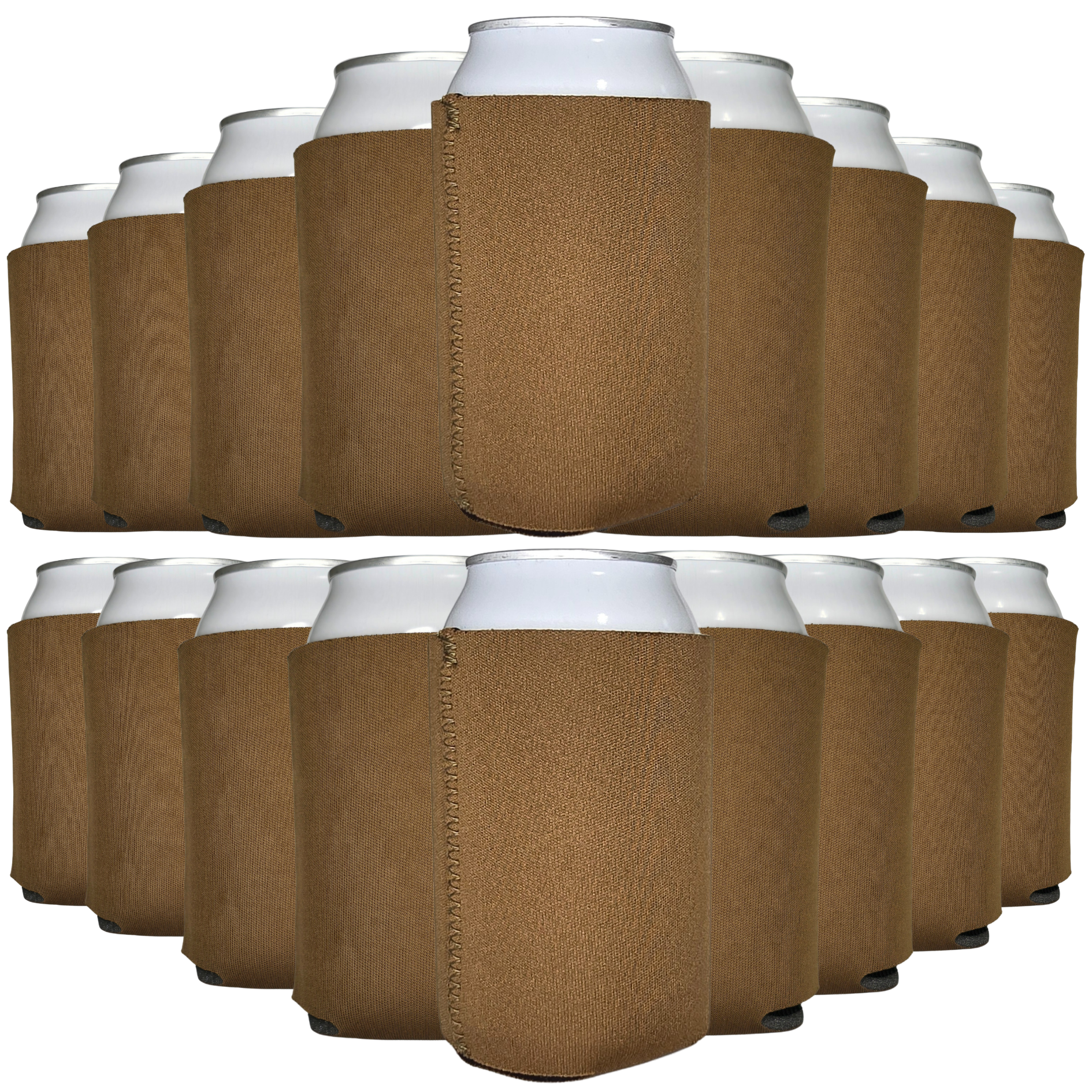 Brown neoprene can coolers with stitched sleeve, set of standard-size holders