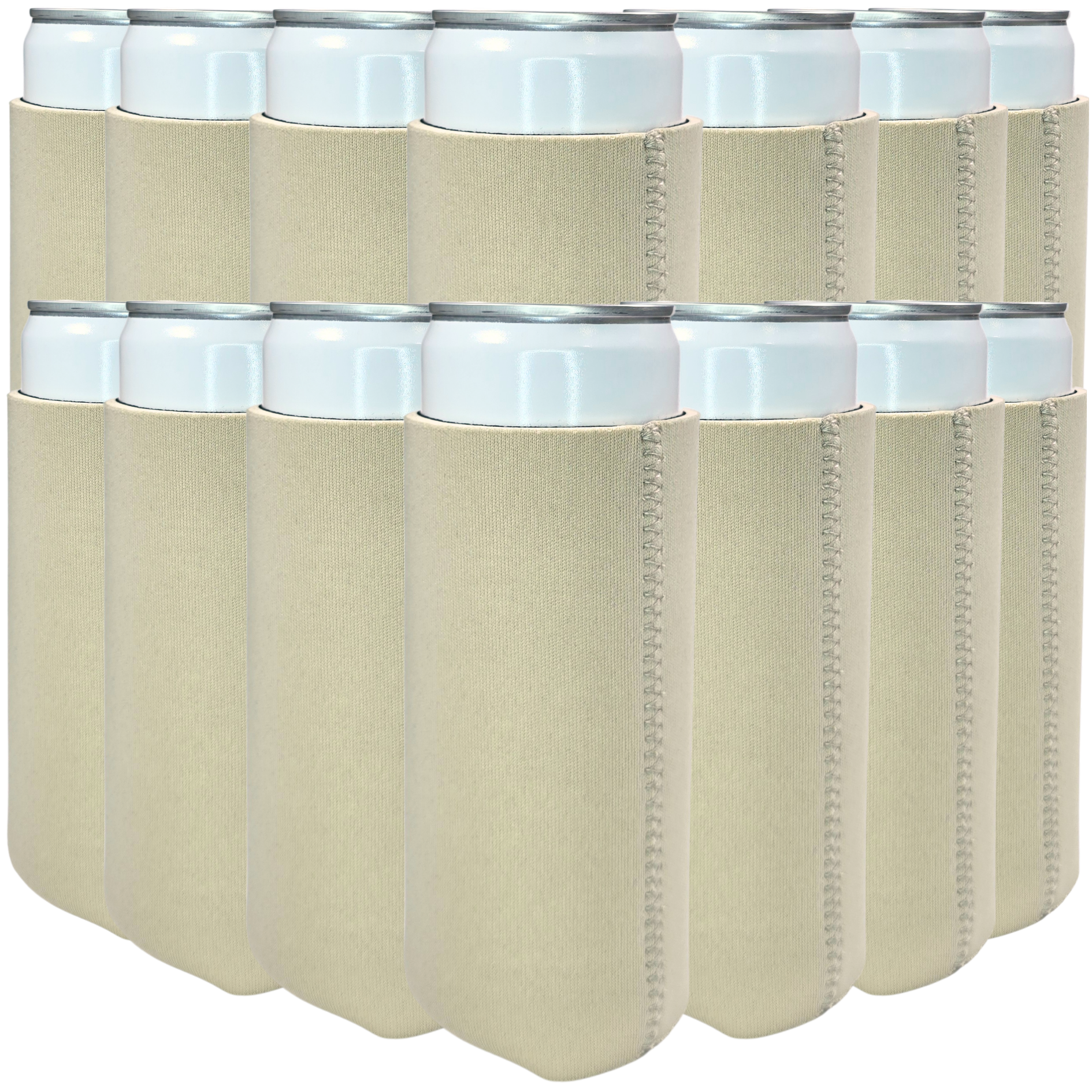 Champagne beige slim neoprene can cooler with stitched side seam and light top rim