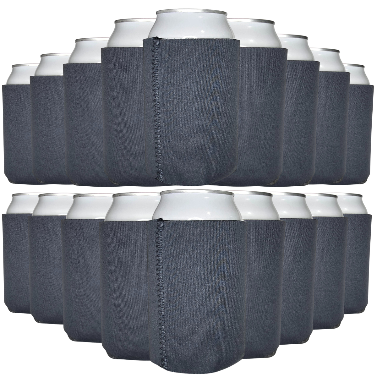 Charcoal gray neoprene can coolers with stitched sleeve, set of standard-size holders