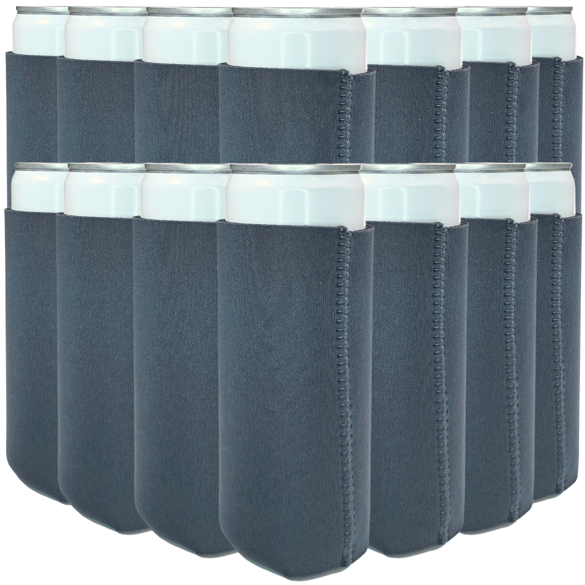 Charcoal gray slim neoprene can cooler with stitched side seam and light top rim