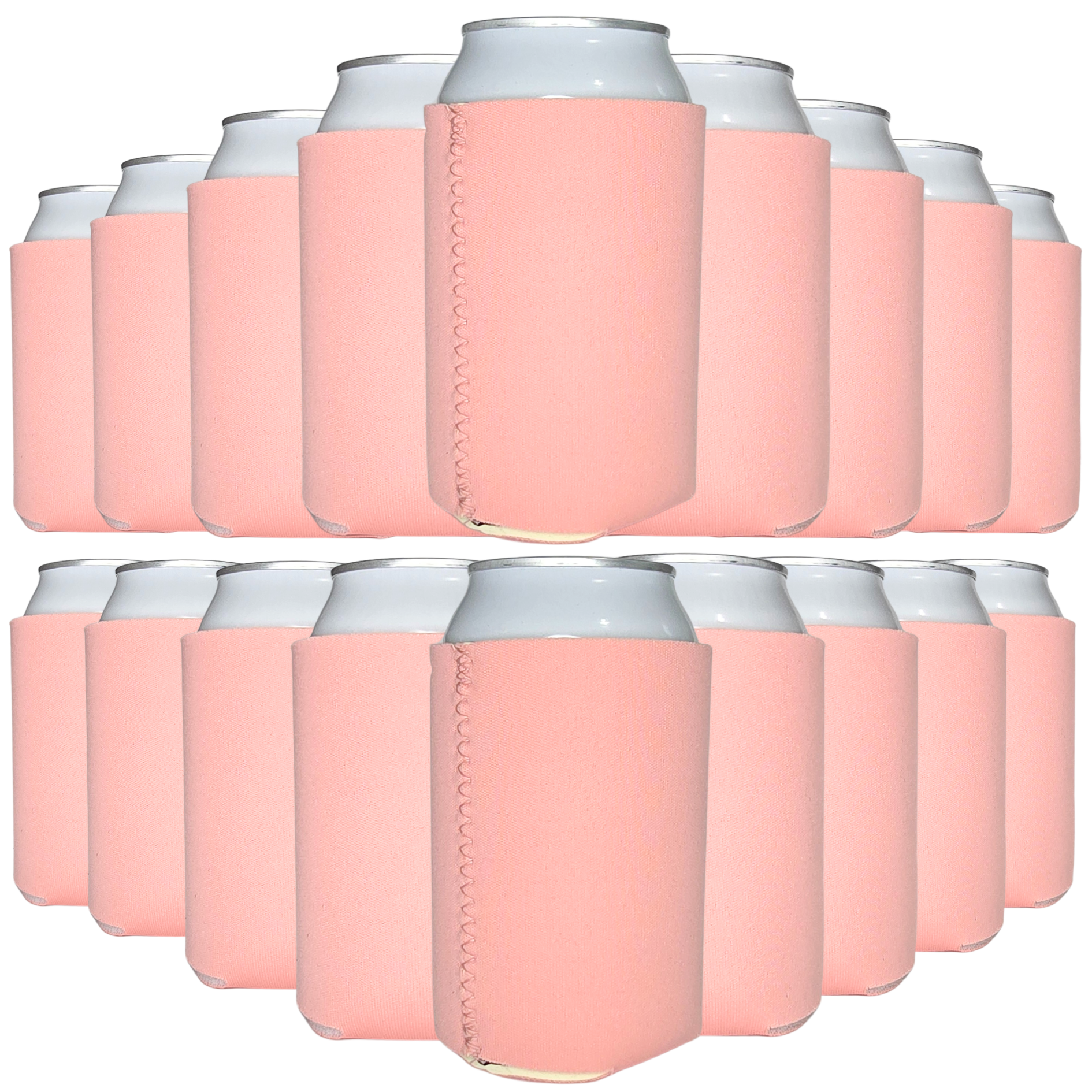 Light pink neoprene can coolers with stitched sleeve, set of standard-size holders