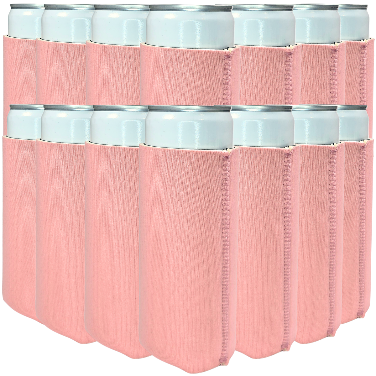 Soft pink slim neoprene can cooler with stitched side seam and light top rim