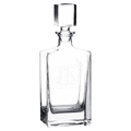 810ml clear rectangle glass decanter with cube stopper and printed emblem on front