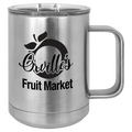 Stainless steel insulated mug with slider lid, “Fruit Market” fruit graphic