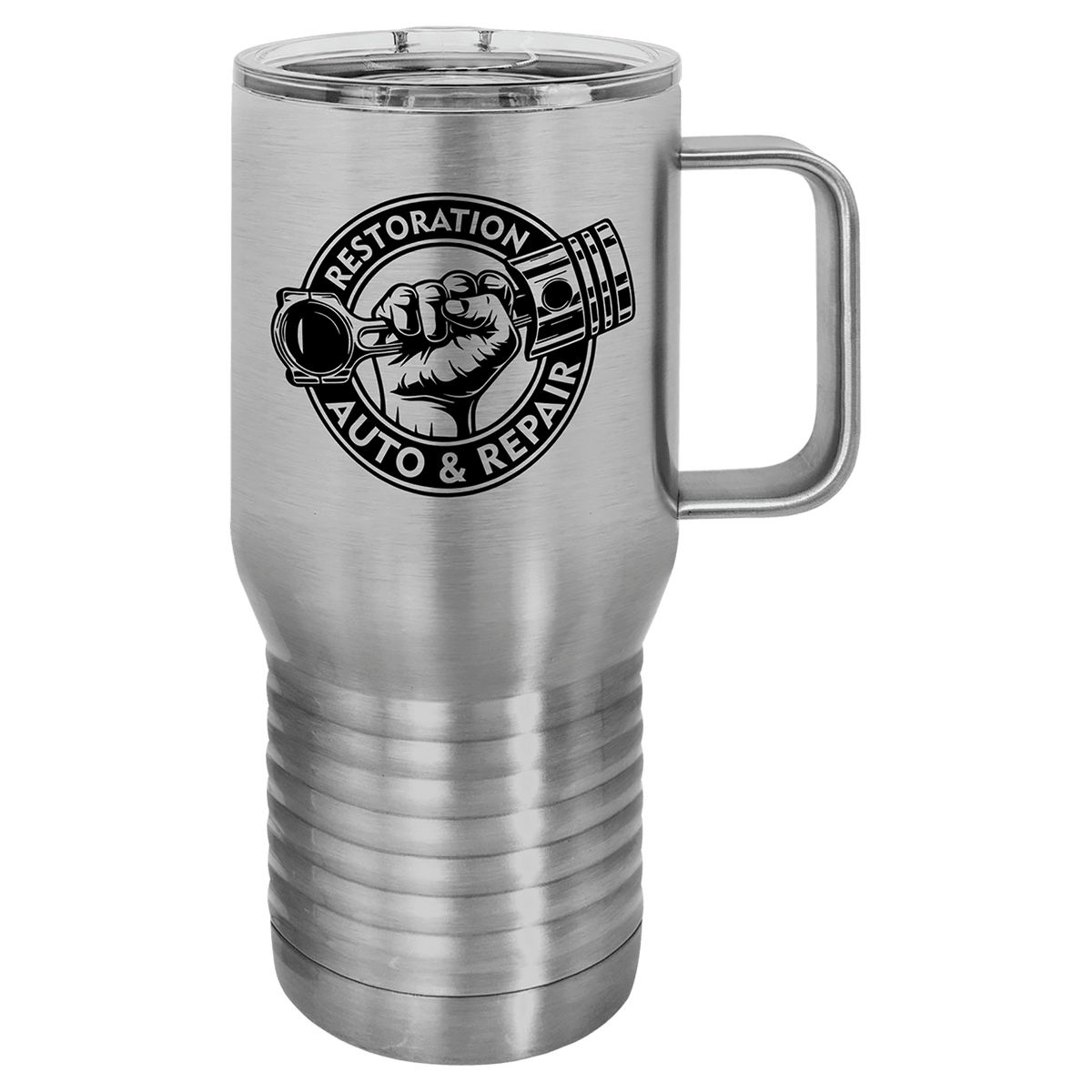 Stainless steel 20 oz vacuum insulated travel mug with slider lid and carry handle