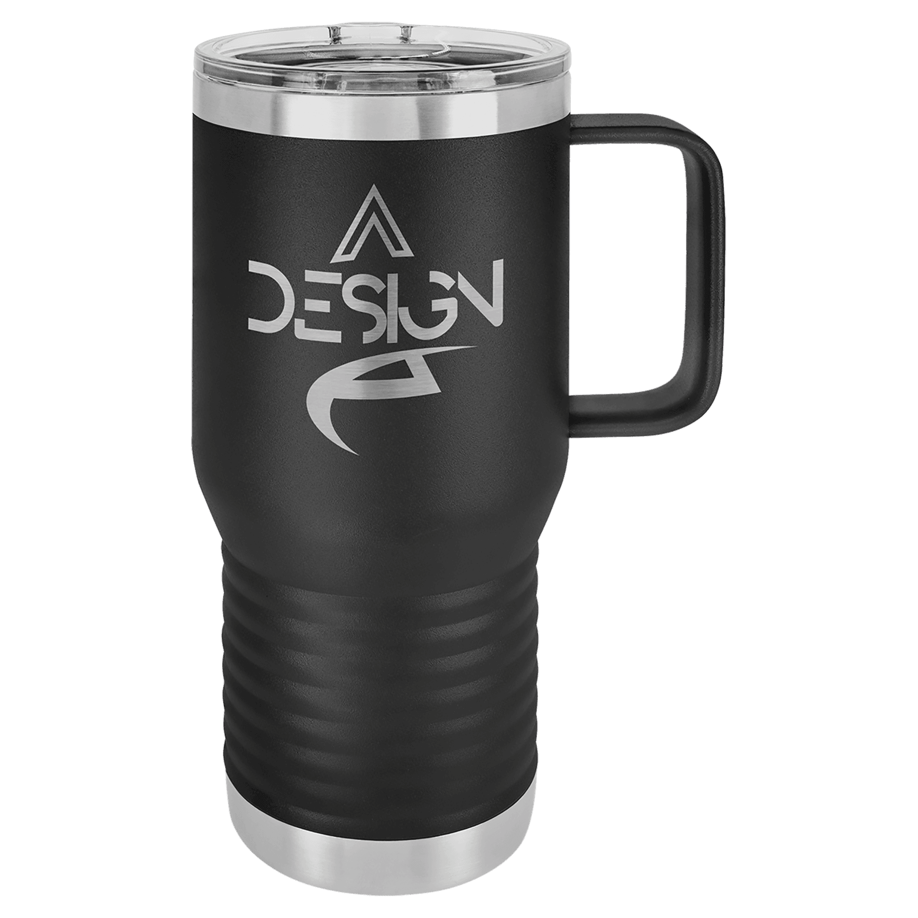 Black 20 oz vacuum insulated travel mug with slider lid and carry handle