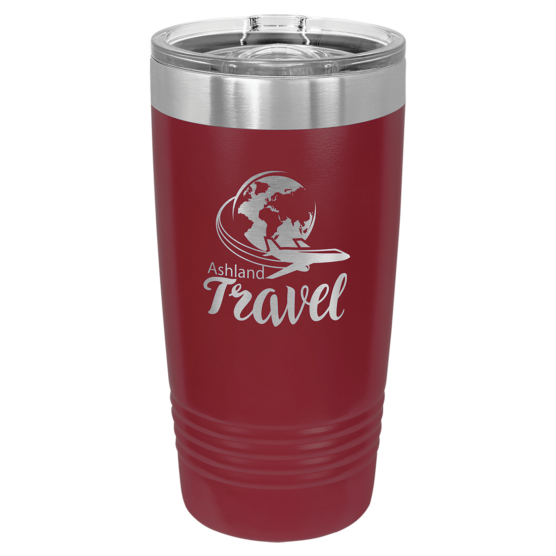Red 20 oz tumbler with stainless slider lid and “Ashland Travel” logo