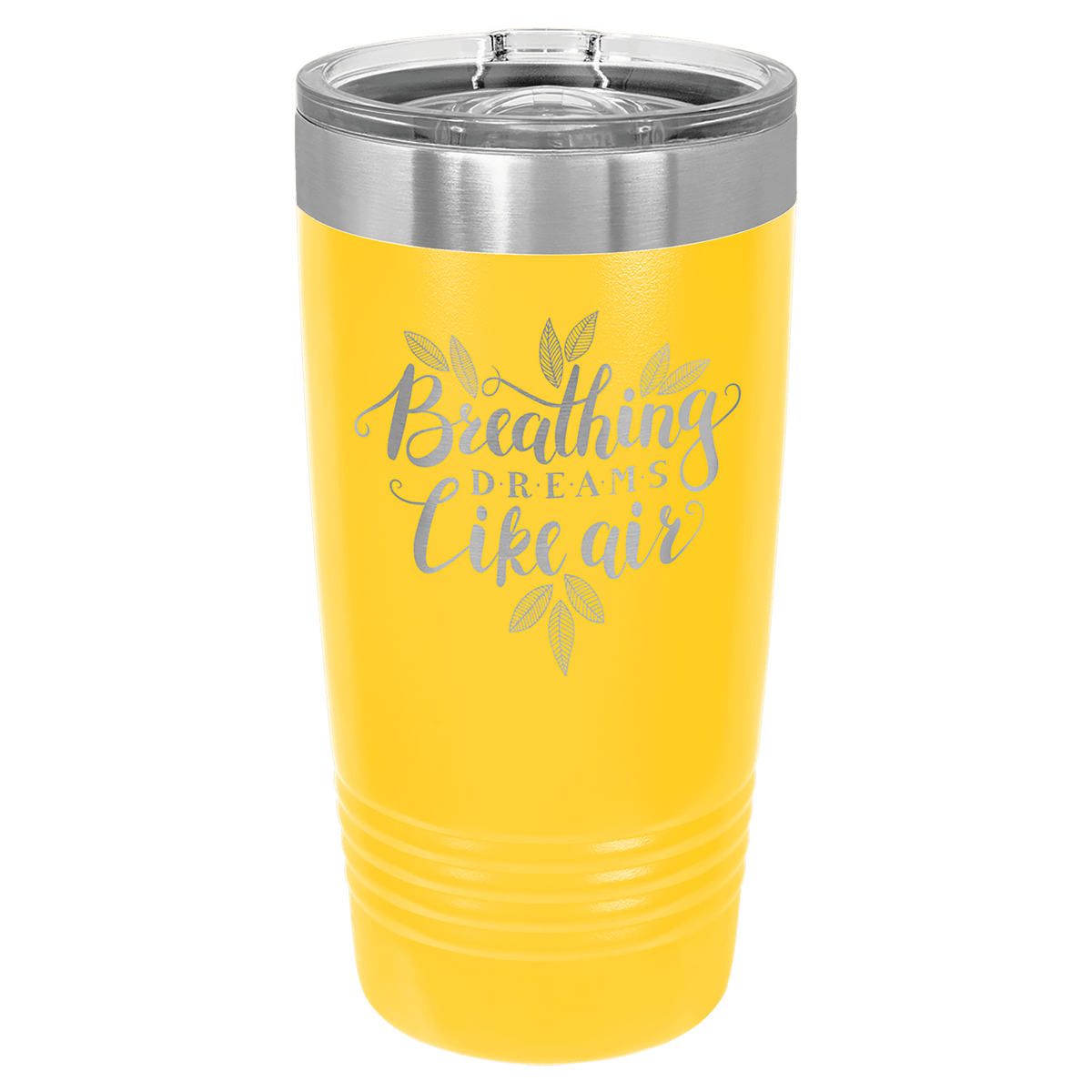 Yellow 20 oz tumbler with stainless slider lid and “Beachy Reads” typography graphic