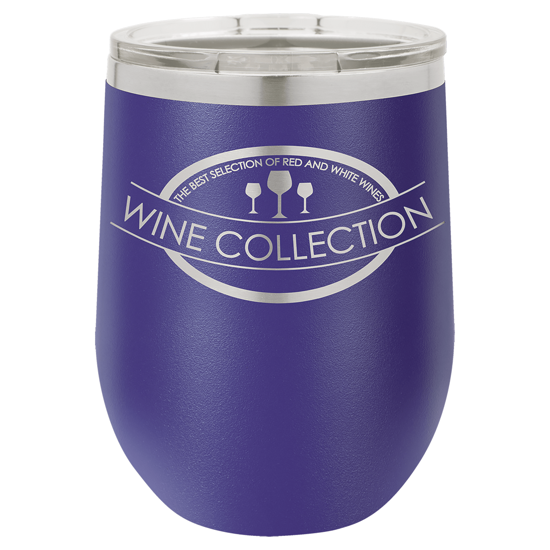 Polar Camel vacuum insulated stemless wine tumbler with lid, purple with Wine Collection banner