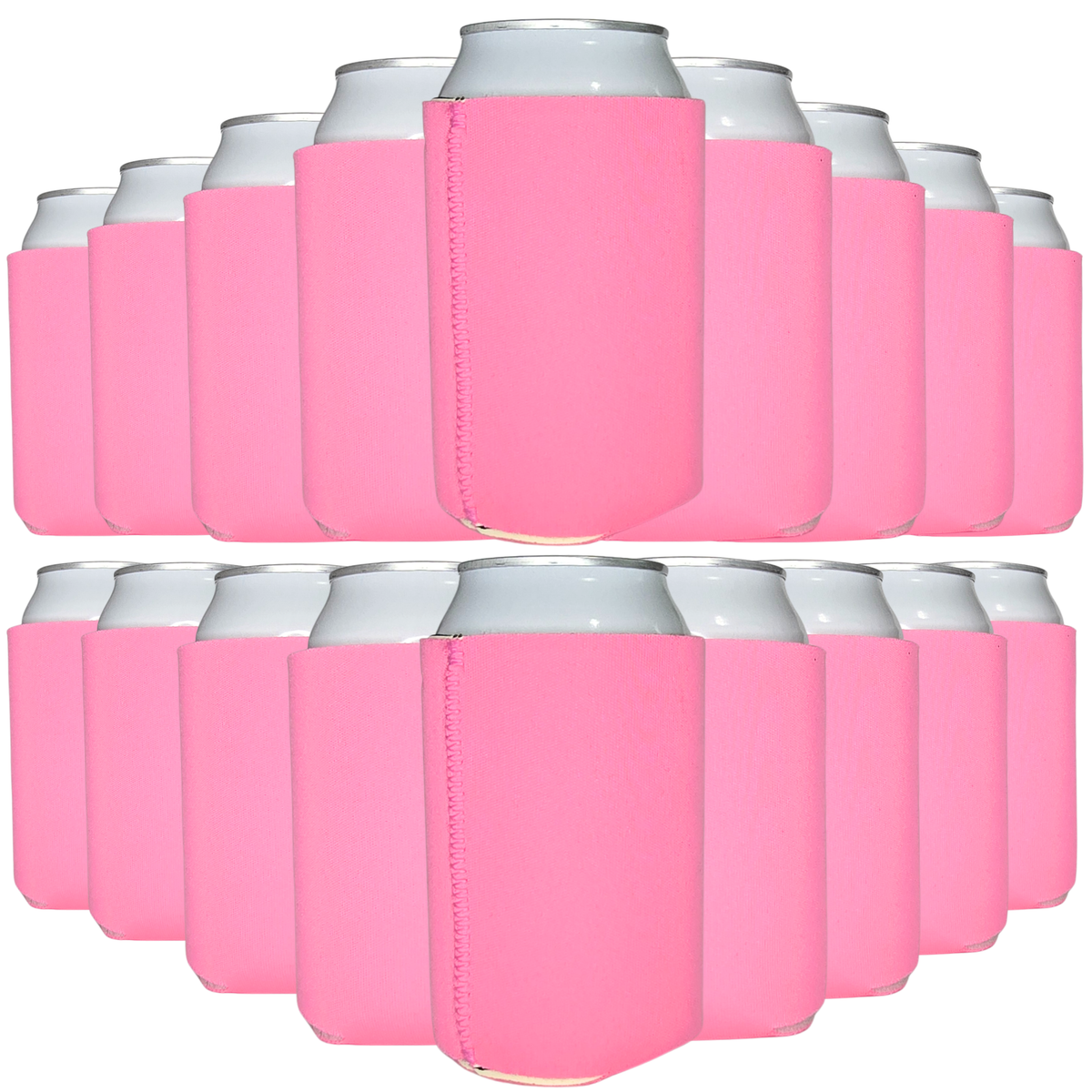Neoprene can cooler set with blush pink sleeves and silver tops