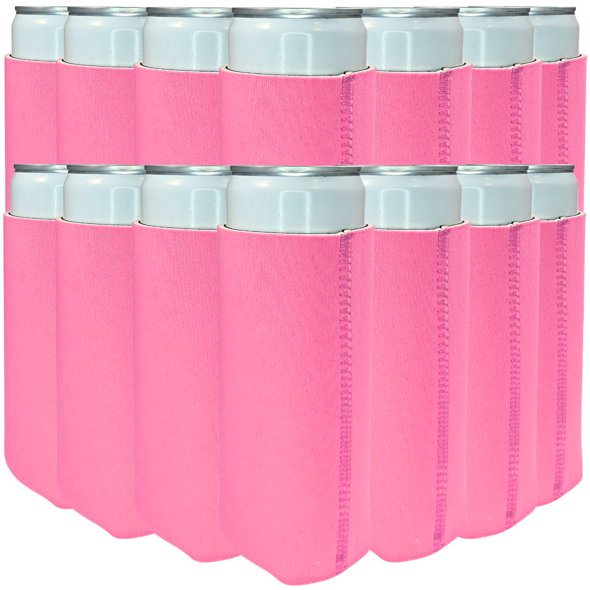 Slim size neoprene can cooler, pink with stitched vertical seams