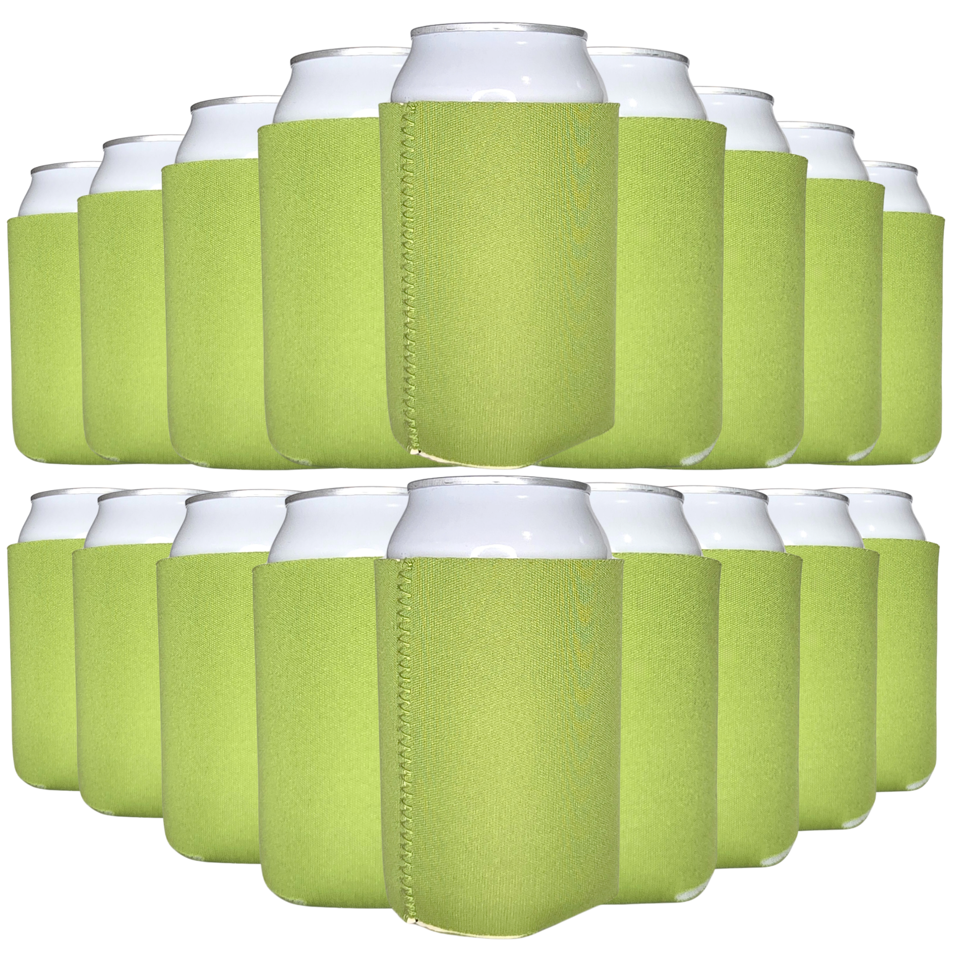 Neoprene can cooler set with lime green sleeves and silver tops