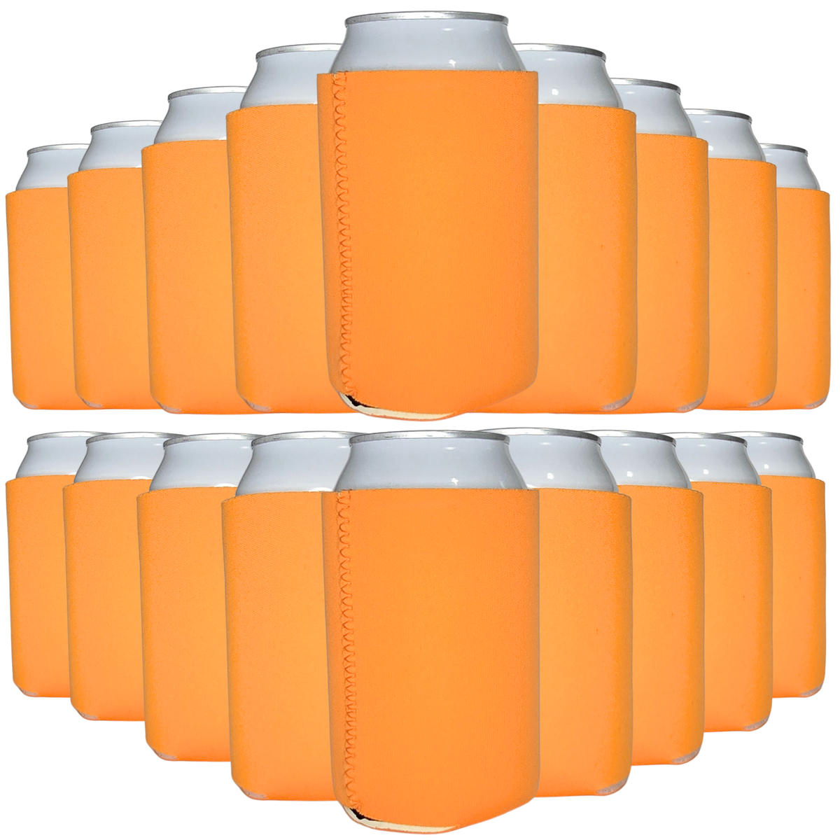 Neoprene can cooler set with orange sleeves and silver tops