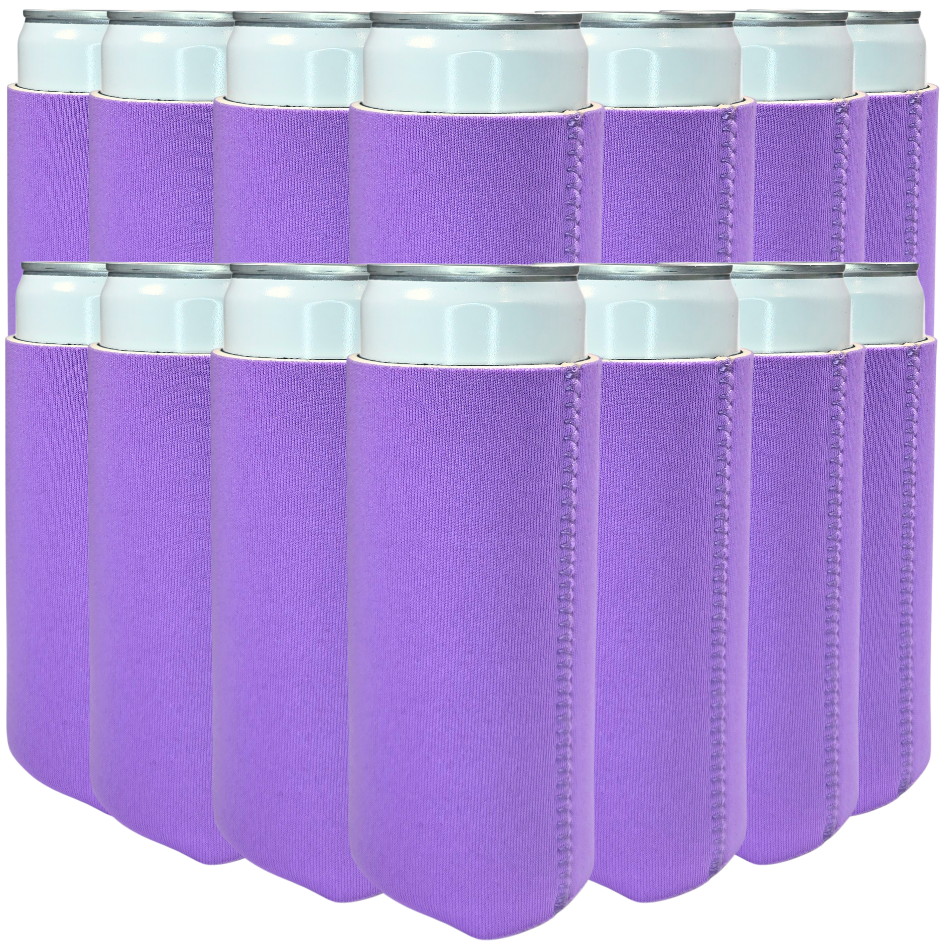Slim size neoprene can cooler, purple with stitched vertical seams