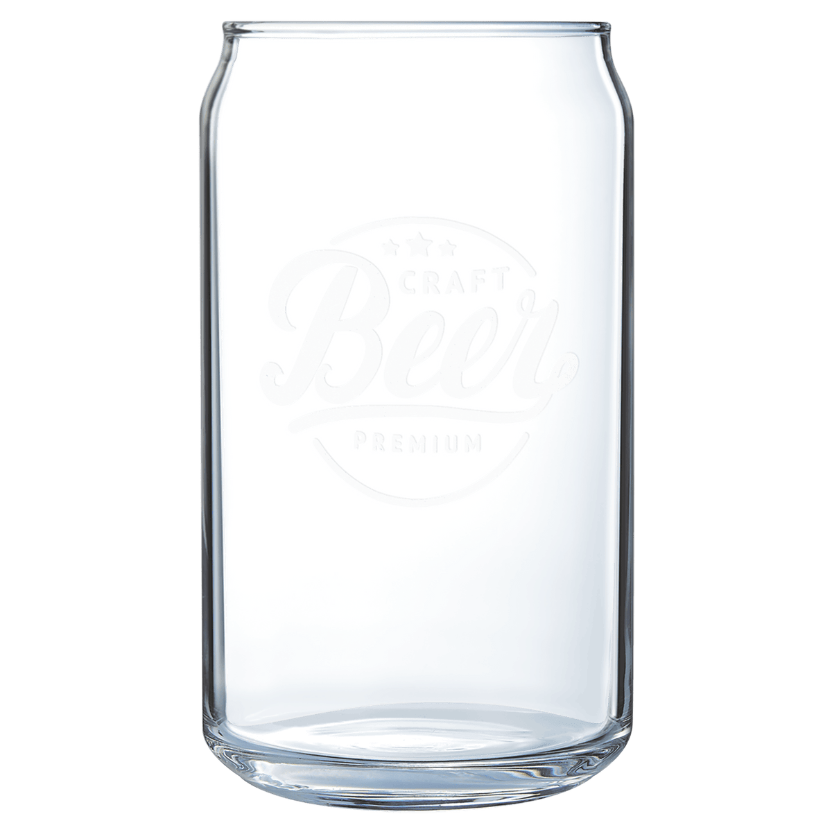 Polar Camel 16 oz clear glass can with embossed Craft Belly Premium design