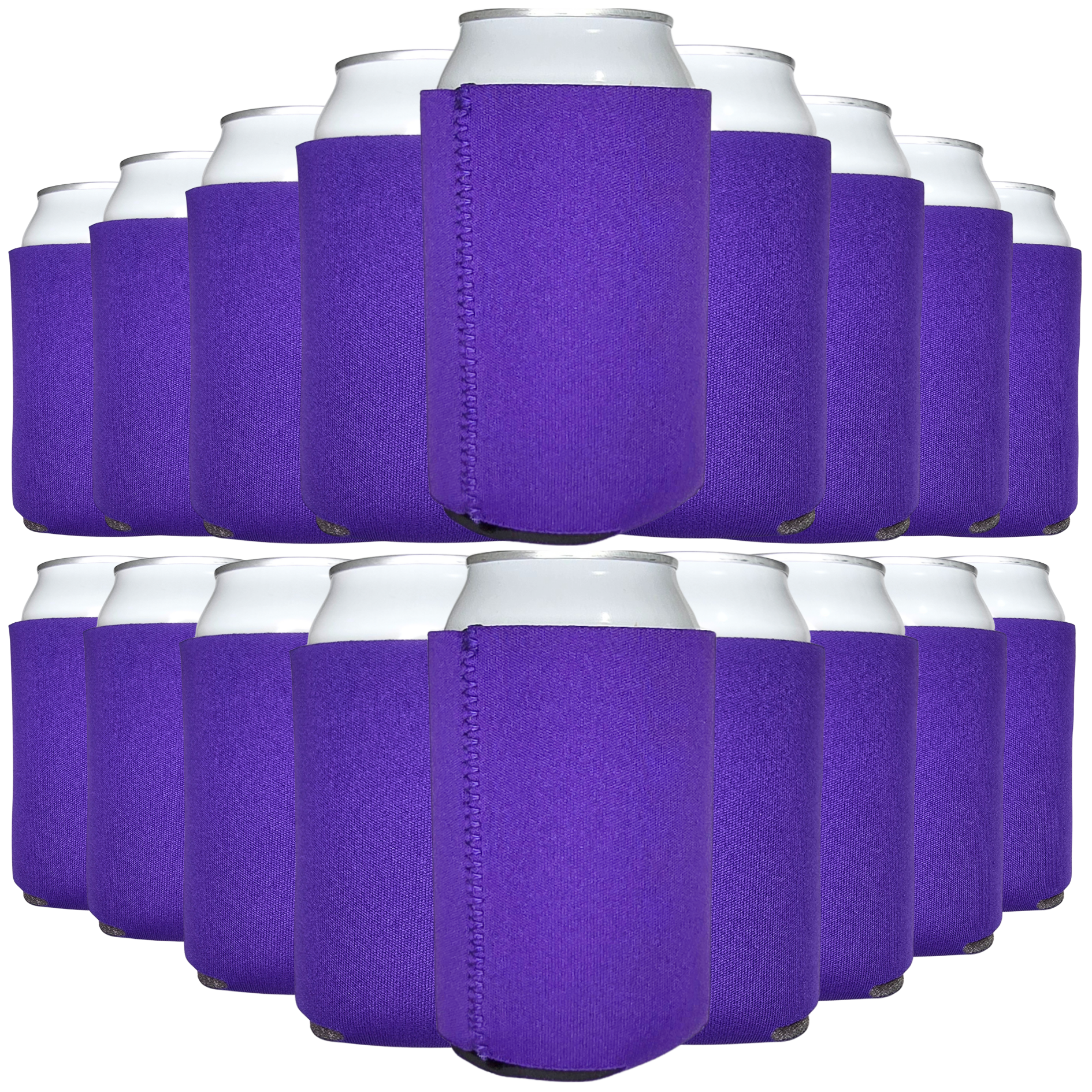Neoprene can cooler set with purple sleeves and silver tops