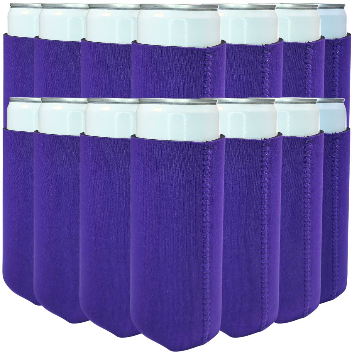 Slim size neoprene can cooler, deep purple with stitched vertical seams