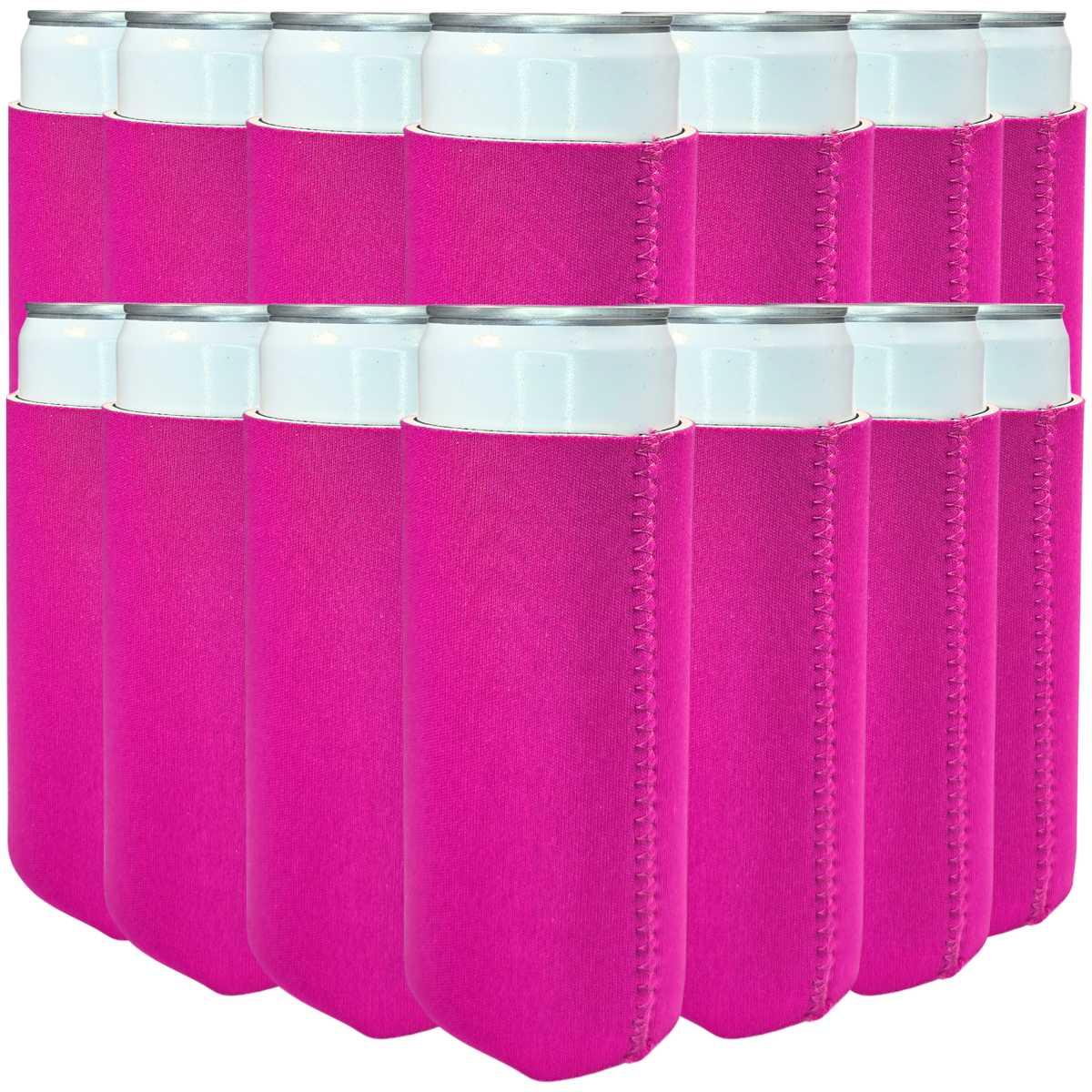 Slim size neoprene can cooler, bright fuchsia with stitched vertical seams