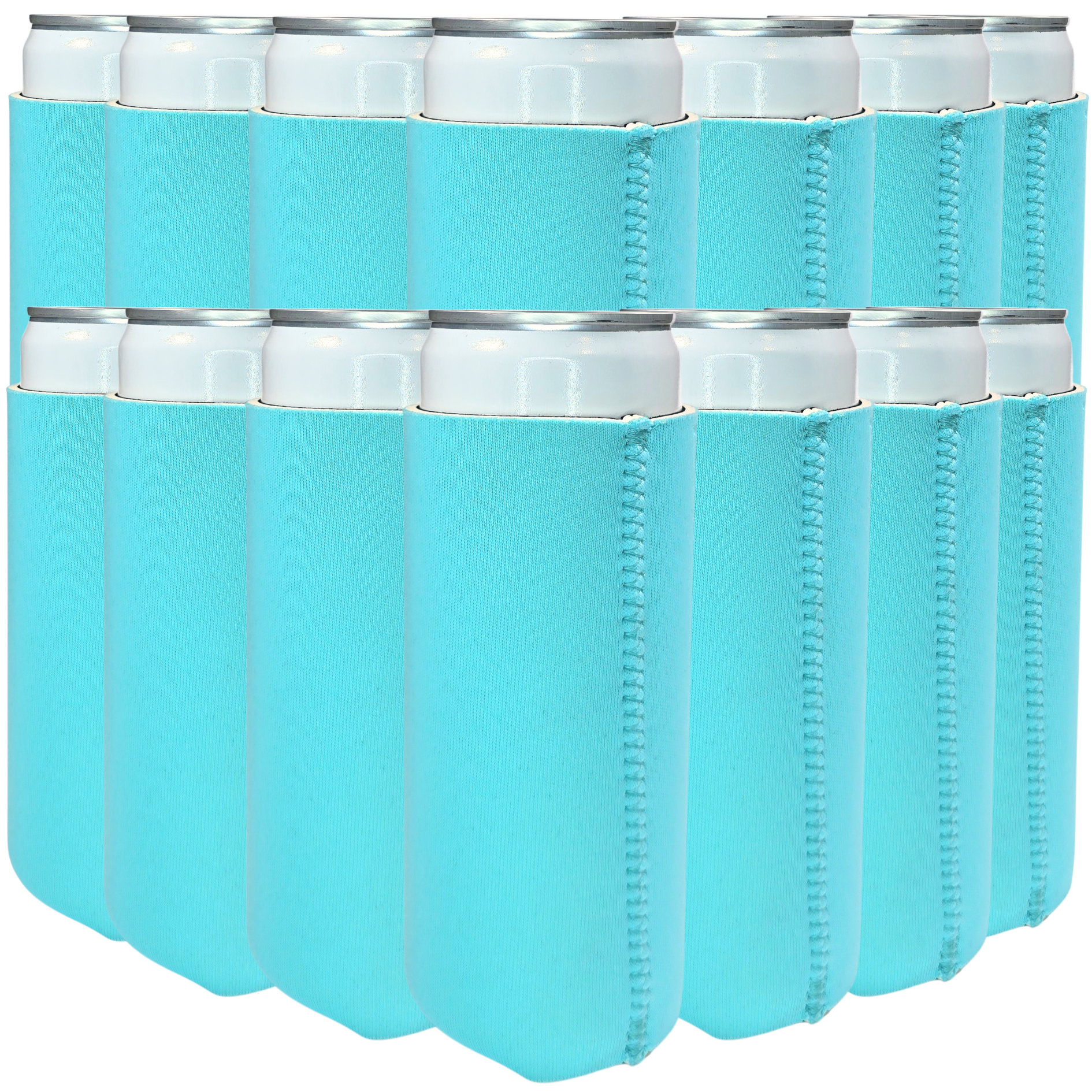Slim size neoprene can cooler, teal with stitched vertical seams