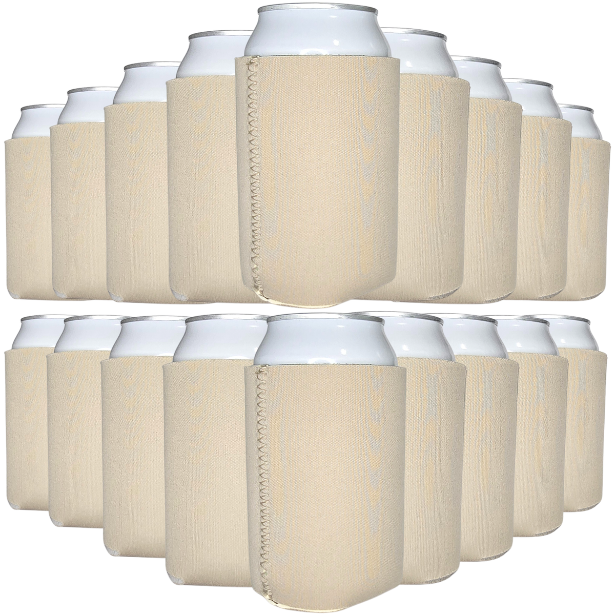Champagne beige neoprene can coolers with stitched sleeve, set of standard-size holders