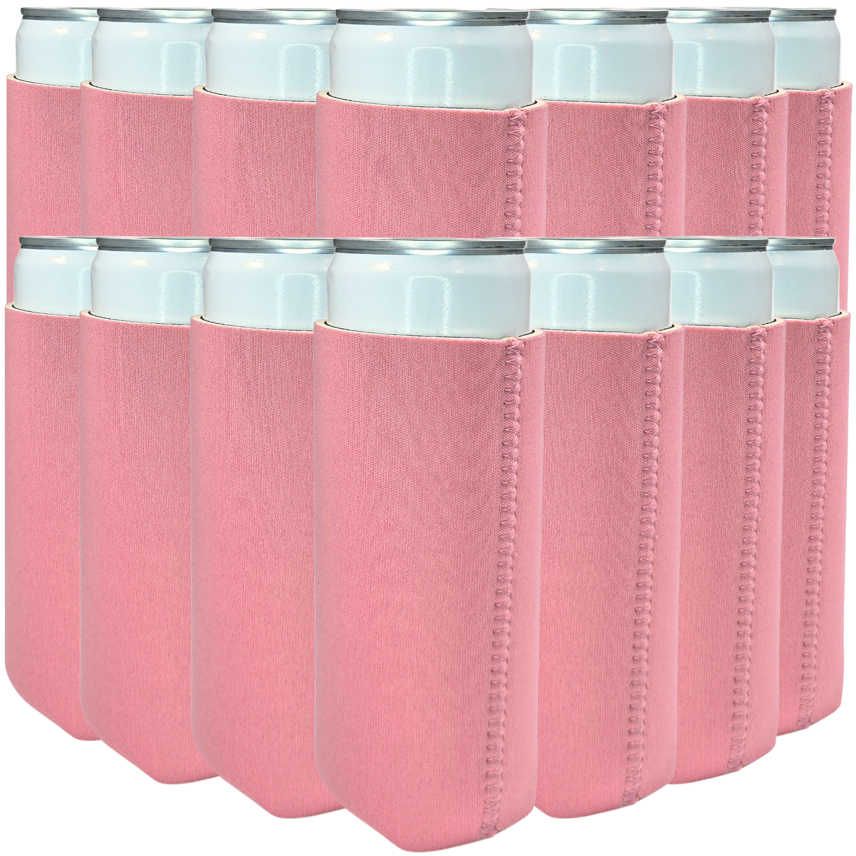 Pink slim-size neoprene can coolers with stitched sleeves for cans