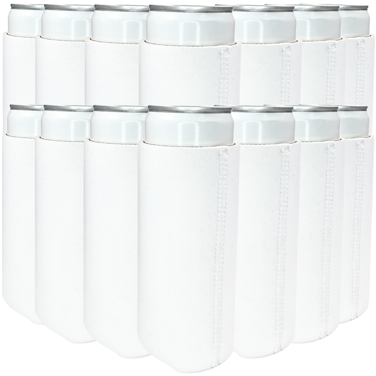 White slim neoprene can cooler with stitched side seam and light top rim