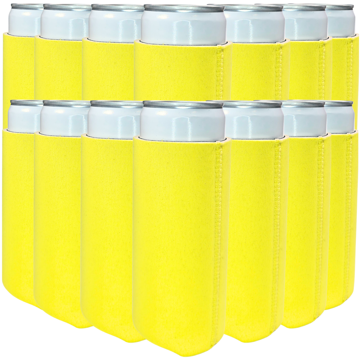 Yellow slim-size neoprene can coolers with stitched sleeves for cans