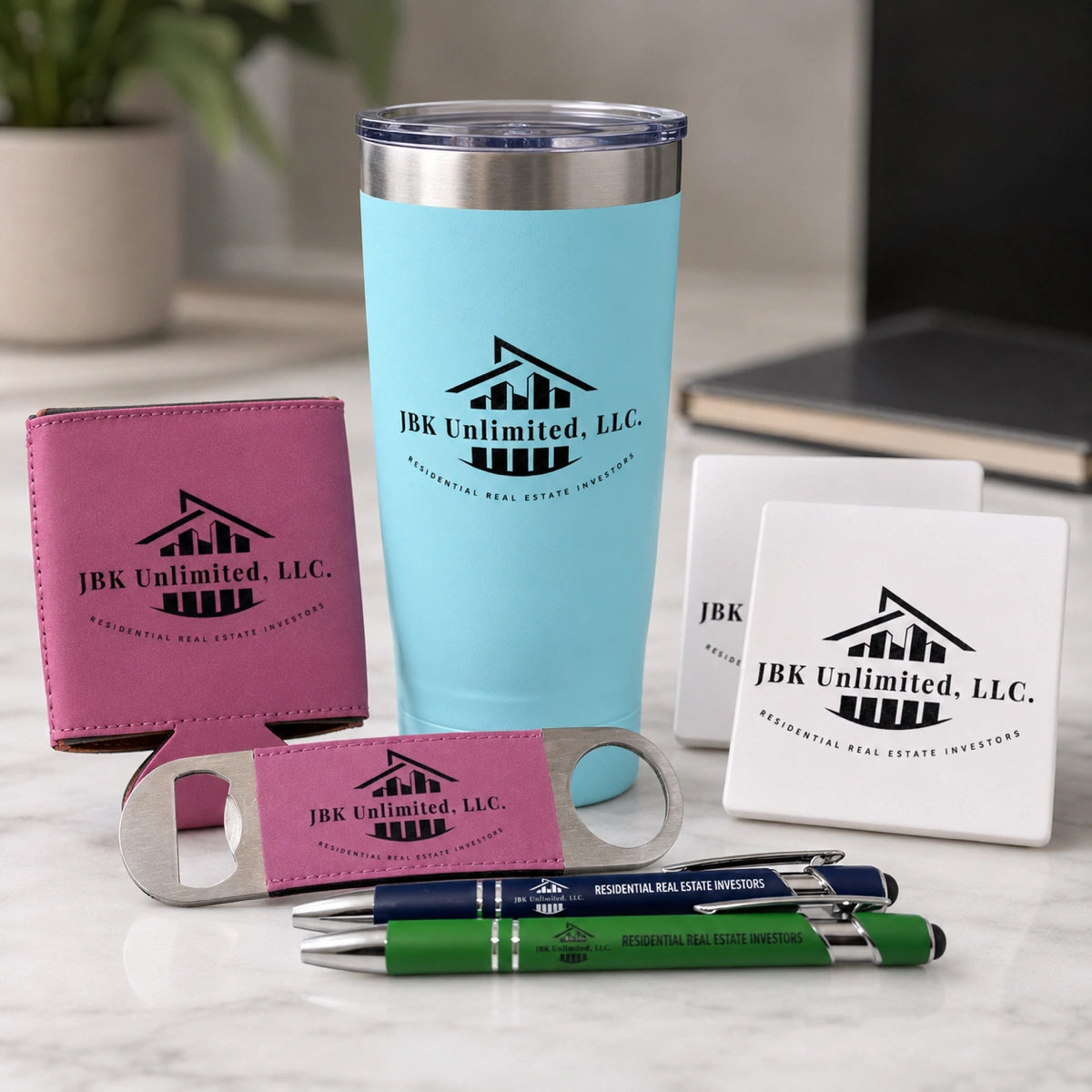 Assorted products with the JBK Unlimited LLC logo