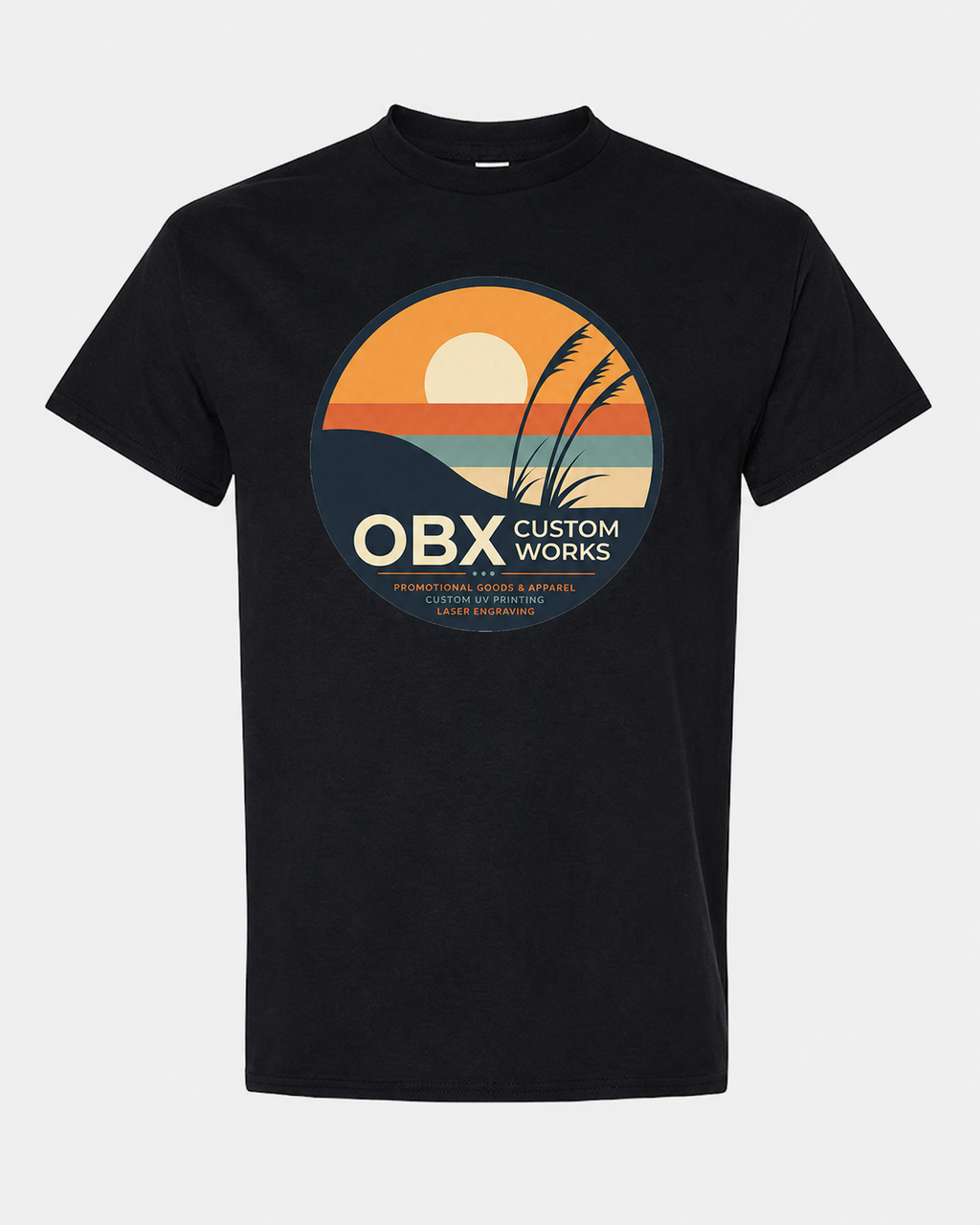 Gildan Heavy Cotton T-Shirt, black, front graphic print "OBX Custom Works"
