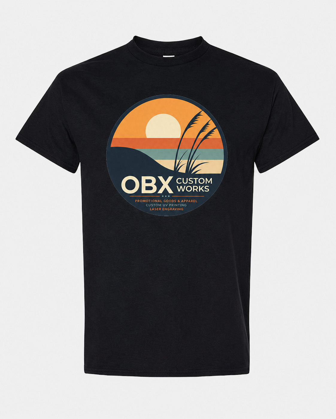 Gildan Heavy Cotton T-Shirt, black, front graphic print "OBX Custom Works"